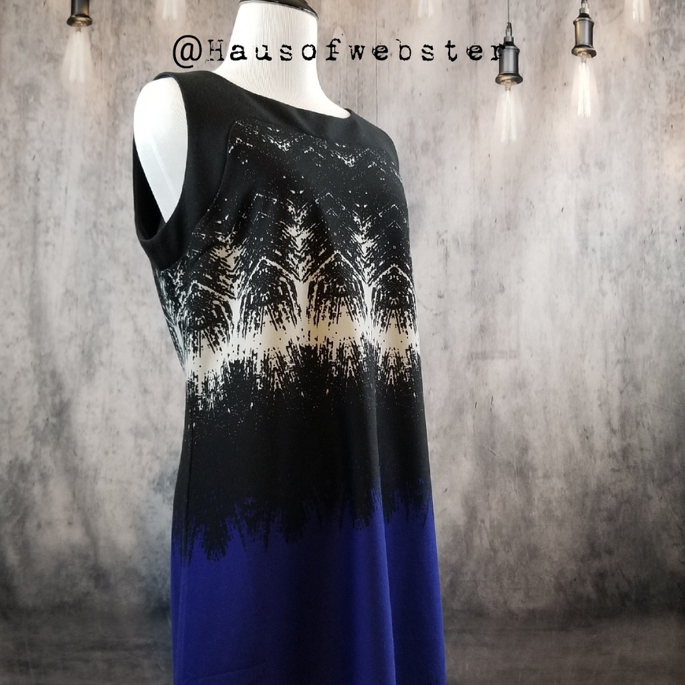 [K Jordan] black, white, and navy pattern dress